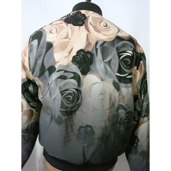 New Womens NWT $200 Satin Puma Reversible Rose Bomber Jacket S Black Beige Small - Picture 5 of 12